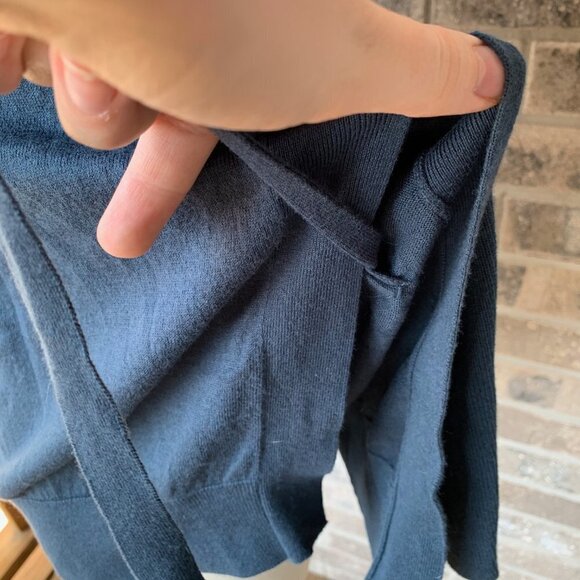 LOFT LOU & GREY Belted Sweater Tie Waist Bow Knit Top Blue Grey XS Long Sleeve - Picture 5 of 8